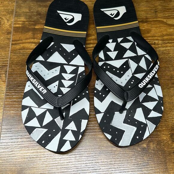 Quiksilver Flip Flops Mens 10/11 Black White Sandals - Picture 1 of 6